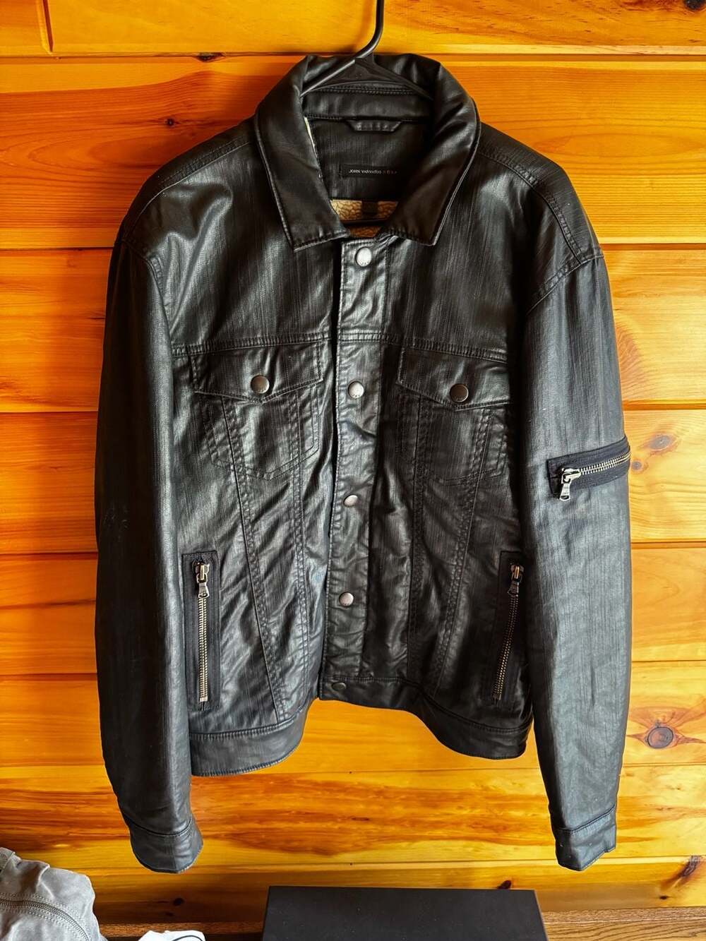 John Varvatos U.S.A. Black Leather Shearling Lined Jacket Men’s Large